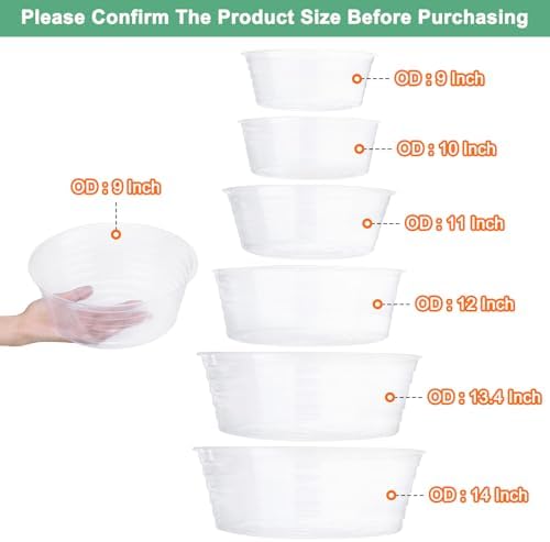 M METERXITY 10-Pack Plastic Plant Saucer, 14 Inch Clear Thin Plant Saucer Drip Tray for Indoor/Outdoor, Planter Liners Nursery Pots - Image 6