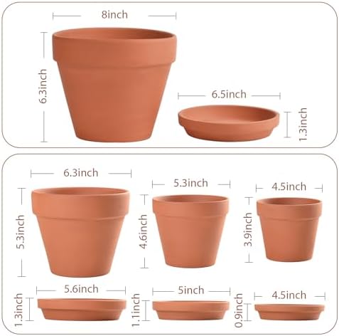 INGOFIN Bundle of 5/6/7 inch Terracotta Pots Set with Saucer and 8/8 inch Ceramic Clay Planters - Image 2
