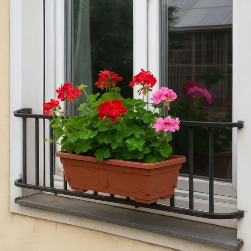 18" Inch Terracotta Style Window Box Plastic Planter - Rectangular Large Flower Boxes for Outdoor Plants, Lightweight Clay-Look, Indoor Herb Gardens & Willow Sills, Durable, Patio, Garde (6) - Image 2