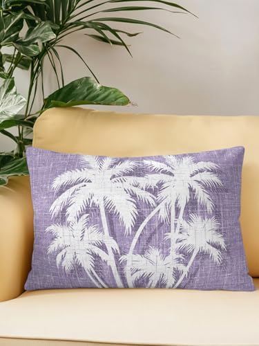 Throw Pillow 12x20 Inch, Coastal Palm Tree Waterproof Outdoor Pillow Covers for Patio with Insert, Tropical Plants Botanical Vintage Purple Decorative Pillowcase Cushion for Couch, Sofa, Bed, Garden - Image 2