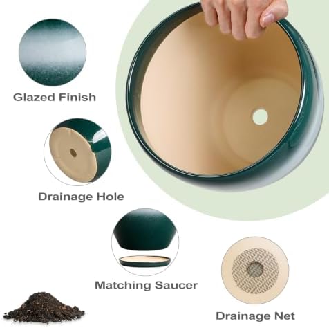Ceramic 10/8/6 Inch Flower Pots, Ceramic Planter, Green-White - Image 6