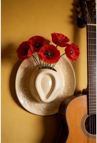 Ceramic Cowboy Hat Wall Vase - Handmade Hanging Flower Planter, Western Boho Room Decor & Coastal Cowgirl Aesthetic Wall Art for Home Decorations (Beige) - Image 4