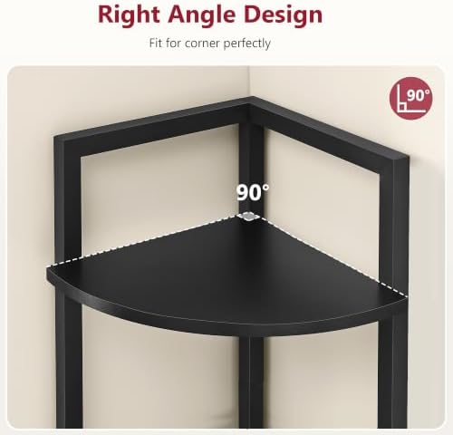 Tajsoon Small Corner Shelf Stand 4 Tier 48.5" with Metal Frame, Black - Image 4
