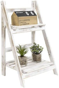 MyGift 2 Tier Whitewashed Wood Plant Stand, Foldable Display Shelf by MyGiftHome