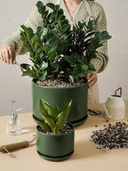LE TAUCI 10 + 12 Inch Ceramic Plant Pots, Set of 2, Forest Green - Image 7