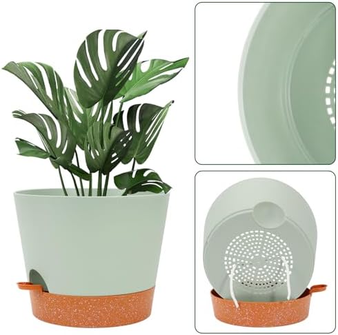 GARDIFE 12 inch Plant Pots, planters, Self Watering Pots, Large Plastic Flower pots with Deep Reservior and High Drainage Holes for Indoor Outdoor Plants and Flowers, Green - Image 5