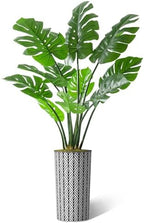 Artificial Tree in Black and White Geometric Planter, Fake Monstera Silk Tree for Indoor and Outdoor Home Decoration - 65" Overall Tall (Plant Pot Plus Tree) - Image 2