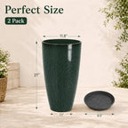 Neoaider Set of 2 Tall Planter, 21 inch Large Plastic Planter, Dark Green - Image 3