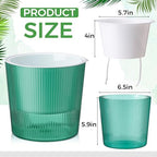 6 Pack Self Watering Pots for Indoor Plants Plastic Vertical Ribbed Semi Transparent Planters, Dual Layer Reservoir for Indoor Succulents Herbs Pothos(Green, White,6.5 x 5.9 Inch) - Image 2