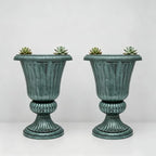 MoNiBloom 20‘’ Plastic Urn Planter Vase, Flower Pot Set of 2, Dark Green by Monibloom