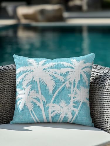 Throw Pillow 18x18 Inch, Tropical Palm Tree Waterproof Outdoor Pillow Covers for Patio with Insert, Vintage Aqua Exotic Botanical Plants Decorative Pillowcase Cushion for Couch, Sofa, Bed, Garden - Image 4