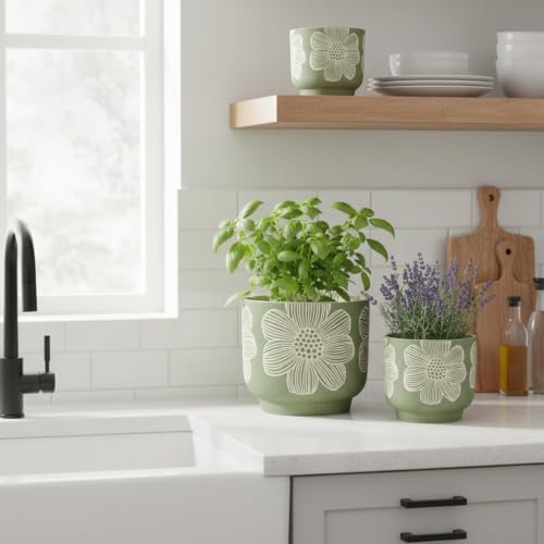 Ceramic Plant Pots, 8+6 Inch, 2 Pcs Indoor Planters with Drainage Holes - Image 5