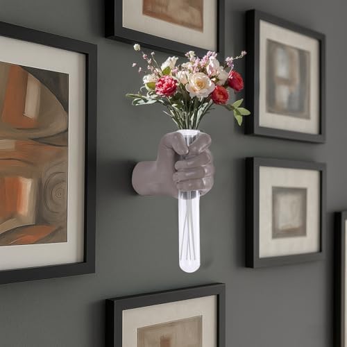 Wall Sculptures, Hand Vases Home Decor, Wall Mount Art Sculpture, Unique Wall Art Statue, Funky Flower Vase Decorations, Modern Eclectic Hanging Decor,Glass Test Tube Vase (Beige) - Image 7