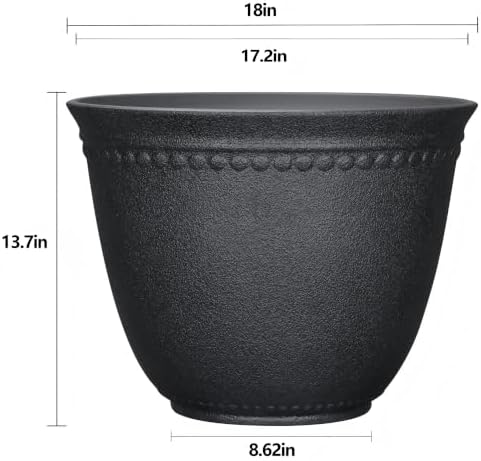18-inch Black Regeneration of Resin Flowerpot with Drainage Holes is Simple and Modern for Indoor and Outdoor use. - Image 4