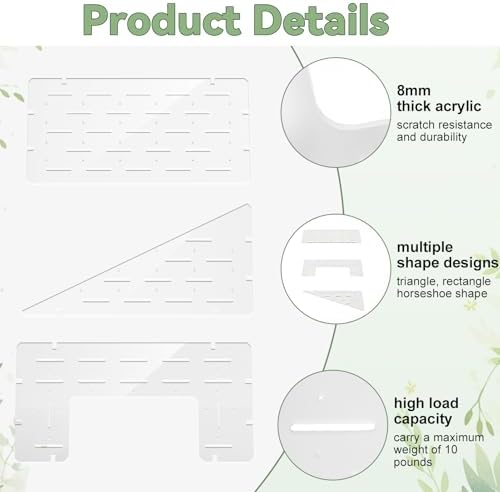 3 Pack Acrylic Shelves for Tall Greenhouse Cabinet, 8mm Thick, Clear Plant Shelves, Corner Plant Display Shelves, Compatible with Tall IKEA Milsbo Glass Cabinet, 10 lbs Capacity - Image 6