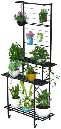 Zhongma 3 Tier Heavy Duty Plant Stand with Hanging Plant pot shelf with wheels, 35.43 L x 18.11 W x 81.1H multi layer plant Holder for Home, Garden, Plant Lovers,Metal Storage Rack Shelf/Freestanding Display Stand by Zhongma