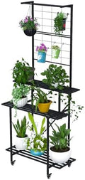 Zhongma 3 Tier Heavy Duty Plant Stand with Hanging Plant pot shelf with wheels, 35.43 L x 18.11 W x 81.1H multi layer plant Holder for Home, Garden, Plant Lovers,Metal Storage Rack Shelf/Freestanding Display Stand by Zhongma