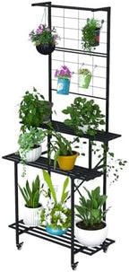 Zhongma 3 Tier Heavy Duty Plant Stand with Hanging Plant pot shelf with wheels, 35.43 L x 18.11 W x 81.1H multi layer plant Holder for Home, Garden, Plant Lovers,Metal Storage Rack Shelf/Freestanding Display Stand by Zhongma
