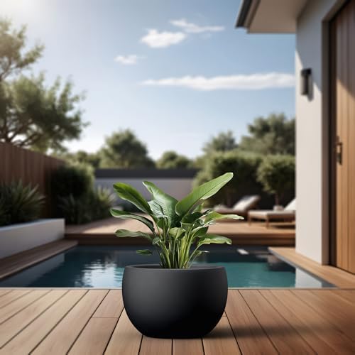Kante Modern Home Minimalist 14.8" Dia Black Concrete Bowl Planter - Image 6
