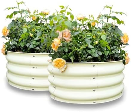GARDMAX 2 Pack 2x2x1FT Galvanized Round Raised Garden Bed Kit, Metal Planter Boxes Outdoor with Easy Assembly, Large Garden Bed for Vegetables, Fruits, Flower, Herbs Milk White by ChooseGardmaxforbetterlife