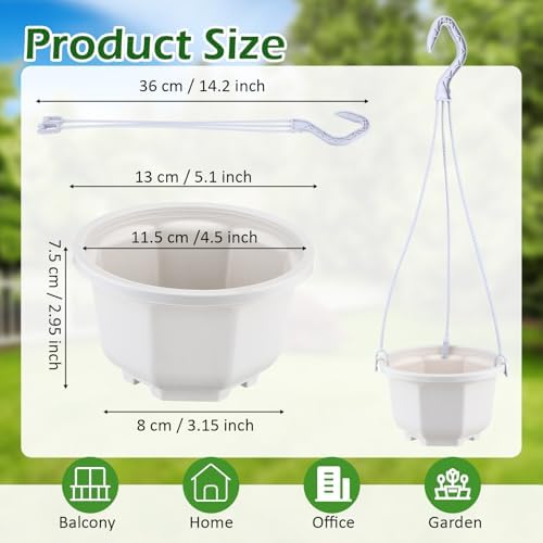 Roshtia 50 Pack 5.1 Inch Plastic Hanging Plant Pots with Hooks, Gray White - Image 2