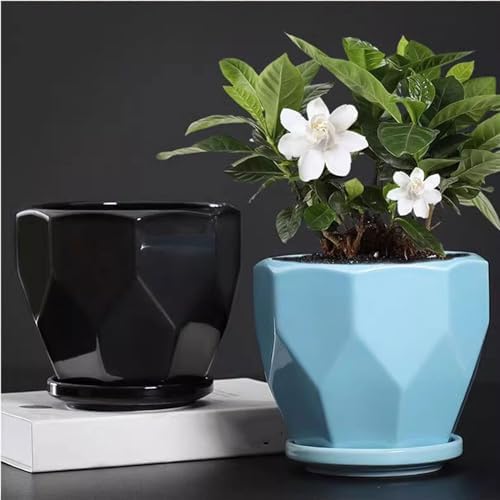 Plant Pot Ceramic Flower Pots Ceramic Large with Tray Simple Household Creative Green Succulent Flower Pots Flower Pots(Gris,Large) (Red L) - Image 3