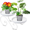 2 Tier White Plant Stand, Metal Flower Stand Indoor Outdoor, Anti-Rust Iron Plant Shelf, Round Flower Pot Stands for Multiple Plants, Display Rack Potted Plant Holders for Garden Home Decor by Santentre