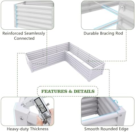 Anleolife 4-Bed 74x74x18in L-Shaped Raised Garden Beds, Antique White - Image 3