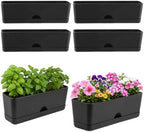 6 Pack Rectangle Planter 16x4.4 Inch Window Boxes Planters Rectangular Window Sill Planters Indoor Self Watering Plant Pots with Drainage Holes and Saucers Succulent Herb Flower Pots, Black by KvyusFlourish