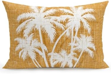 Tropical Palm Tree 12x20 Waterproof Outdoor Lumbar Pillow with Insert, Vintage Orange Exotic Botanical Plants Patio Cushion Pillows for Outdoor Sofa Bench Porch Balcony Furniture, 1 Pack by Hokiten