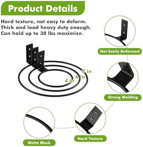 12-Pack 6 Inch Flower Pot Holder Ring Hanging Plant Holder Wall Mount Metal Plant Hangers Indoor Outdoor Planter Hooks Brackets for Patio, Garden, Home, Matte Black - Image 7