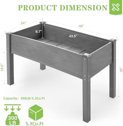 Raised Garden Bed with Legs, 48×24×30 Cedar Wood Elevated Planter Box - Image 3