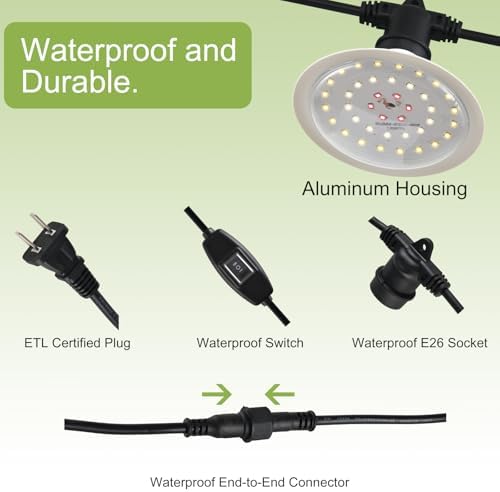 Outdoor Grow Lights for Plants, Full Spectrum Greenhouse Grow Light, Outdoor Waterproof Appearance Patent Design, 42FT Adjustable Cord for Vegetables, Seedlings, Flowers (12 Lights) - Image 5