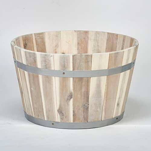 Worth Imports Wood with White Oil Outdoor Half Barrel Whiskey Planter, 18" Diameter by Worth+Imports