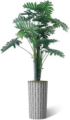 Artificial Tree in Black and White Geometric Planter, Fake Philodendron Tree Silk Tree for Indoor and Outdoor Home Decoration - 70" Overall Tall (Plant Pot Plus Tree) - Image 2