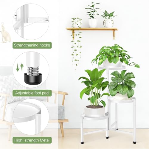 3 Tier Metal Corner Plant Stand Indoor Outdoor, 10 Inch Wide Tray, White - Image 3