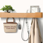 Coat Rack Wall Mount with Hidden Hooks Modern Key Holder Wood Entryway Hook with Shelf for Bedroom Kitchen Hallway Bathroom Designed for Hanging Coats Hats Bags Towels Dog Leashe(Oak,8 Hooks) by Jadoxy