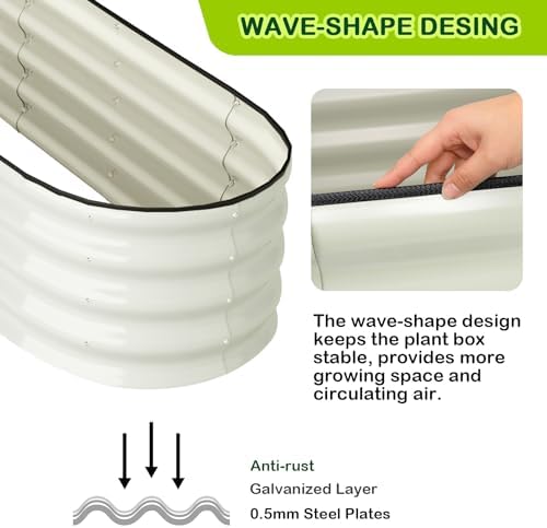 GarveeLife 2 Pcs 4.5x2x1.5ft Oval Raised Garden Bed,Galvanized Raised Beds,Open-Ended Base Metal Raised Planter Beds,Garden Bed Outdoor,Planter Raised Boxes for Vegetables,Flowers,Tool-Free Asse,White - Image 4