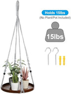 PATIKIL Macrame Plant Hangers Indoors, 2 Pack Hanging Plant Shelf with Sturdy Wood Base for Home Decor Hanging Wall Ceiling Window, Grey - Image 5
