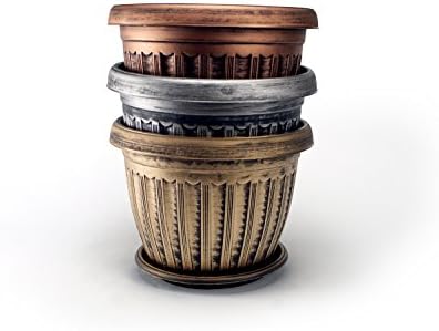 Rustic Flowerpot 12" Planter, Set of 2 Pots and 2 Saucers (4 Pieces) for Garden Patio Office Ornaments Home Décor Long Lasting Reusable Light Weight (Gold-L) - Image 3