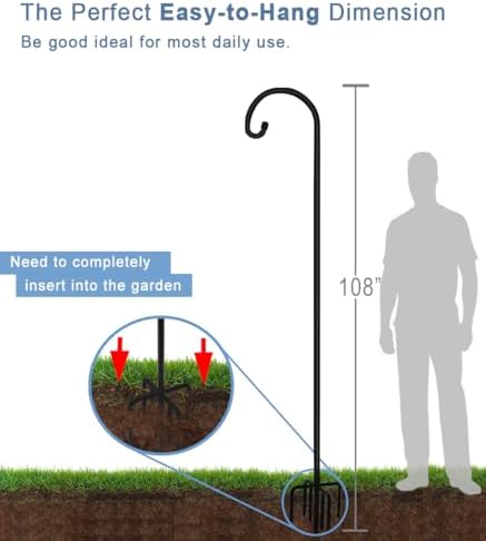 Artigarden 108 inch Outdoor Shepherd Hook with 7 Prong Base (1 Pack), Adjustable Heavy Duty Garden Hanging Stake for Bird Feeder Solar Light Plant Hanger Wedding Decor, Matte Black - Image 5