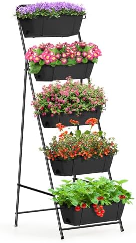 Vertical Garden Planter 5 Tiers Raised Garden Bed Outdoor Standing Herb Garden Planter with Drainage Holes and Removable Tray Planters for Outdoor Plants Vegetables Flowers Black by BTY