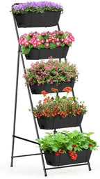 Vertical Garden Planter 5 Tiers Raised Garden Bed Outdoor Standing Herb Garden Planter with Drainage Holes and Removable Tray Planters for Outdoor Plants Vegetables Flowers Black by BTY