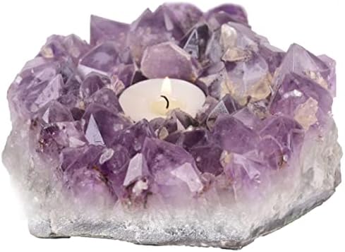 JIC Gem Amethyst Candle Holder Natural Purple Crystals Candle Stand Large Amethyst Tealight Candle Holders Home Decoration 5.5 Inch by JICGem%C2%AE