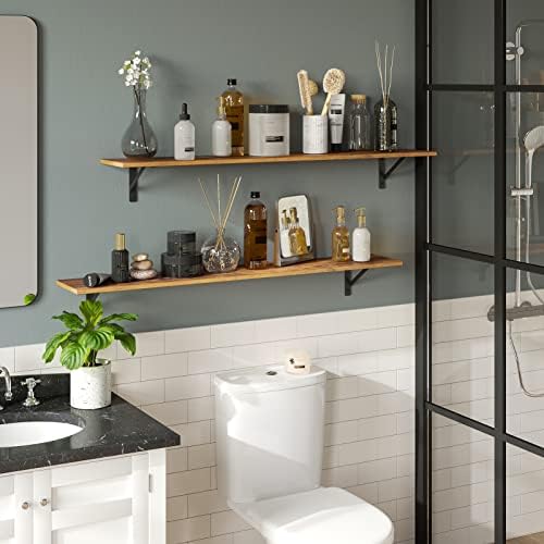DINZI LVJ Long Wall Shelves, 47.3Inch Wooden Wall Mounted Shelves, Set of 4 - Image 5