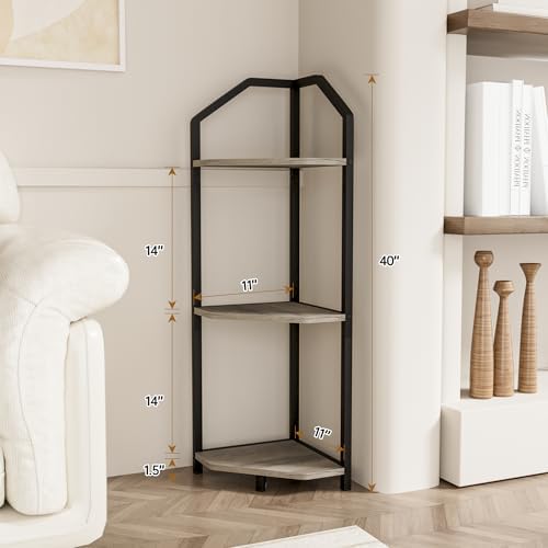 Fun Memories 3 Tier Corner Shelf, 40” Corner Shelf Stand, Corner Bookshelf Plant Stand, Storage Shelf for Bathroom, Living Room, Kitchen,Grey Home Office, Grey - Image 3