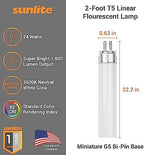 Sunlite 30405 F24T5/835/HO 2 Foot T5 Linear Fluorescent Lamp, 24 Watts, 1800 Lumens, 3500K Neutral White, Miniature G5 Bi-Pin Base, ROHS Compliant, High Performance Straight Tube, 40 Pack - Image 2