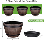 VECELO Plant Pots with Drainage Holes & Saucer, 13 Inch Flower Pots with Tray, 3 Pack Plastic Whiskey Barrel Planters for Indoor & Outdoor Garden Home Plants and Flowers - Image 7