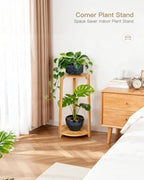 2 Tier Round Bamboo Plant Stands Shelf Indoor Wooden Corner - Image 3