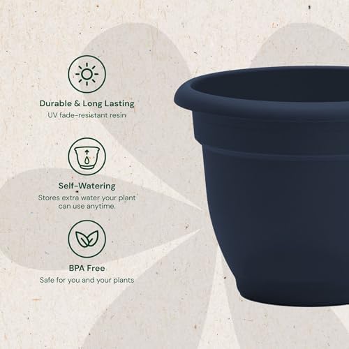 Bloem Ariana 16" Plastic Self-Watering Planter, Navy, 2-Pack - Image 3